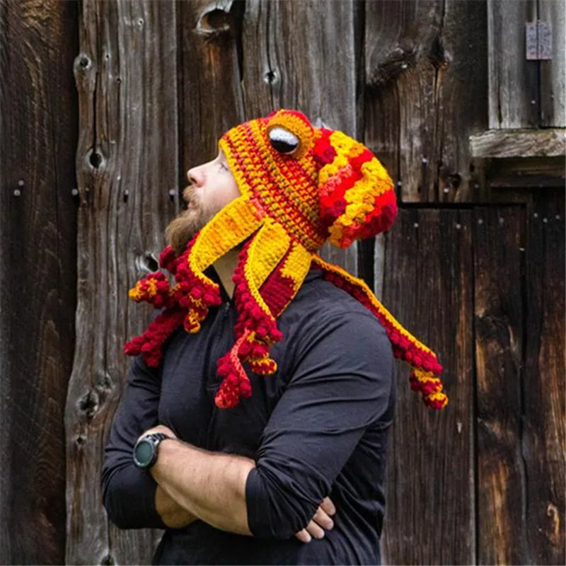 Gorro de Pulpo para Fiesta de Halloween, Divertido, con Ocho Brazos, Cálido, Tejido a Crochet