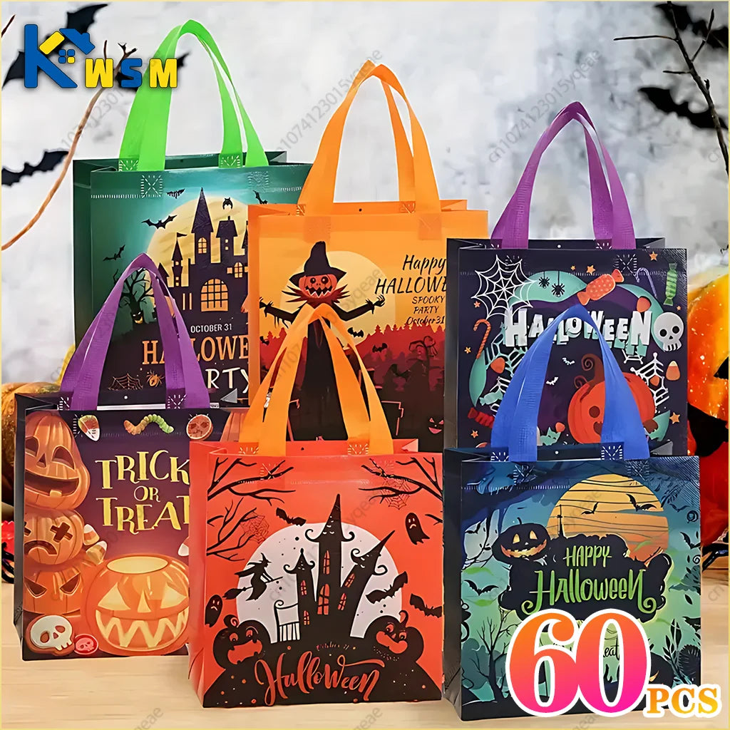Bolsas de regalo de dulces de Halloween para niños, bolsas de truco o trato con asa, 1-60 piezas