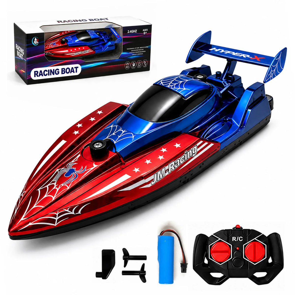 RC Boat for Kids 2.4GHz Remote Control Racing Boat Rechargeable Speed Boat Spider Water Toy for Pool Pond Lake Outdoor Play Gift