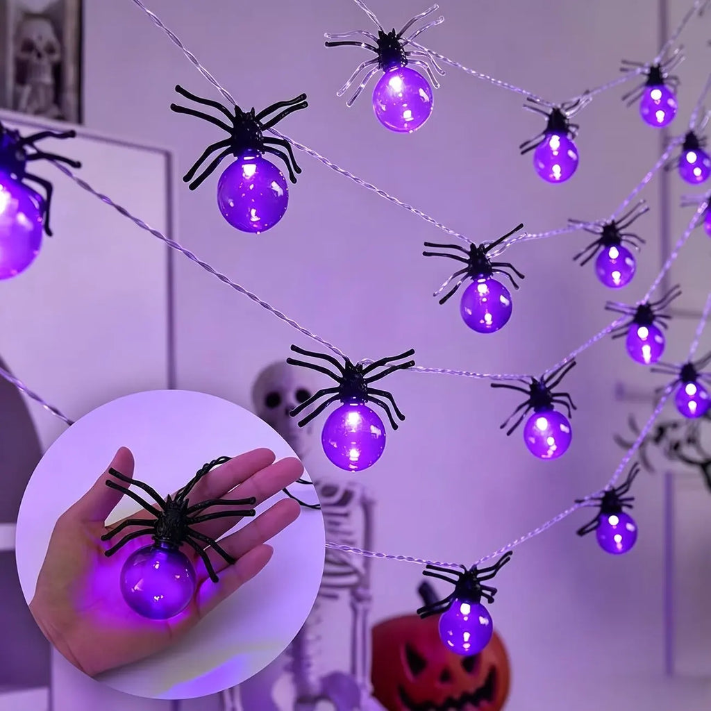 Guirnalda de Luces LED con Forma de Araña, 10 LED, Decoración de Halloween, Luces de Hadas a Pilas para Fiestas, Casas Encantadas, Interiores y Exteriores
