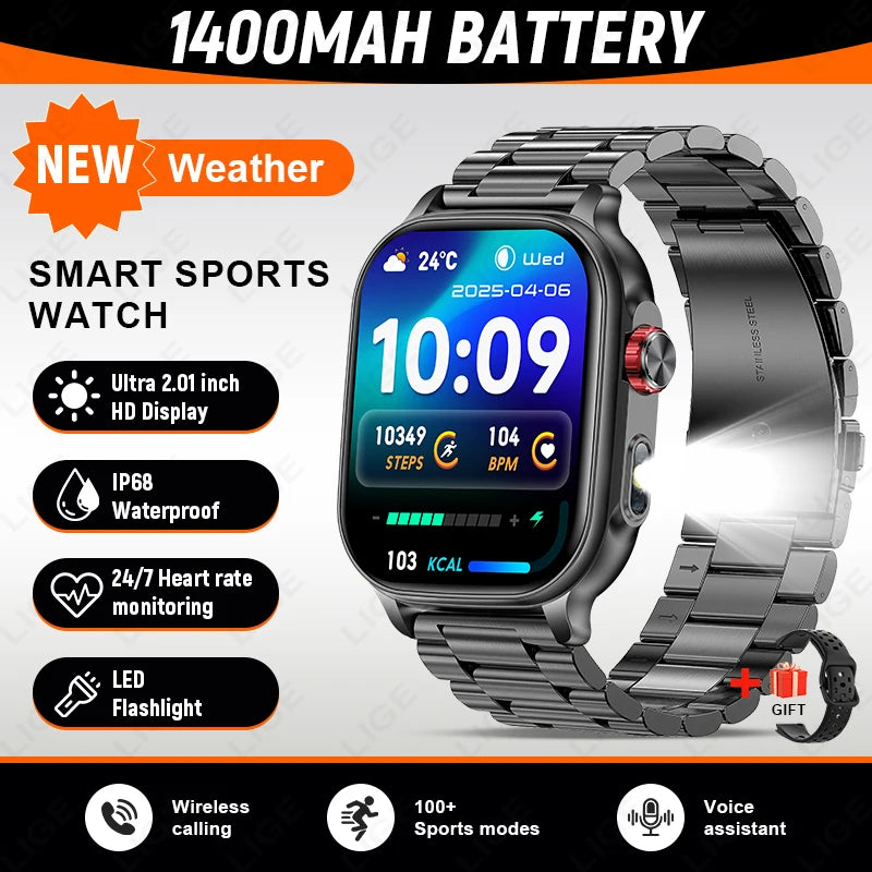Reloj inteligente LIGE New Fashion de 1400 mAh para hombre, deportivo, resistente al agua IP68, con monitor de frecuencia cardíaca 24 horas integrado, llamadas Bluetooth, reloj inteligente para mujer