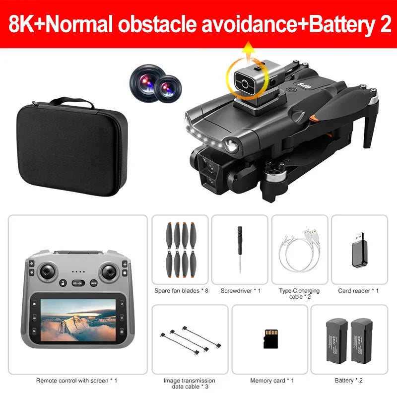 Kit del dron 8K: estuche negro, control con pantalla y baterías incluidas