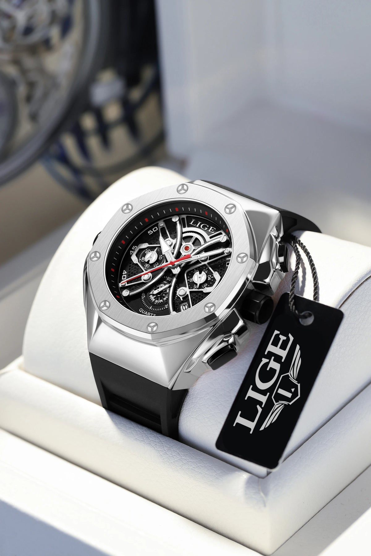 Reloj de lujo para hombre LIGE, resistente al agua, luminoso, con visualización de hora digital, reloj de cuarzo de acero inoxidable para hombre + caja