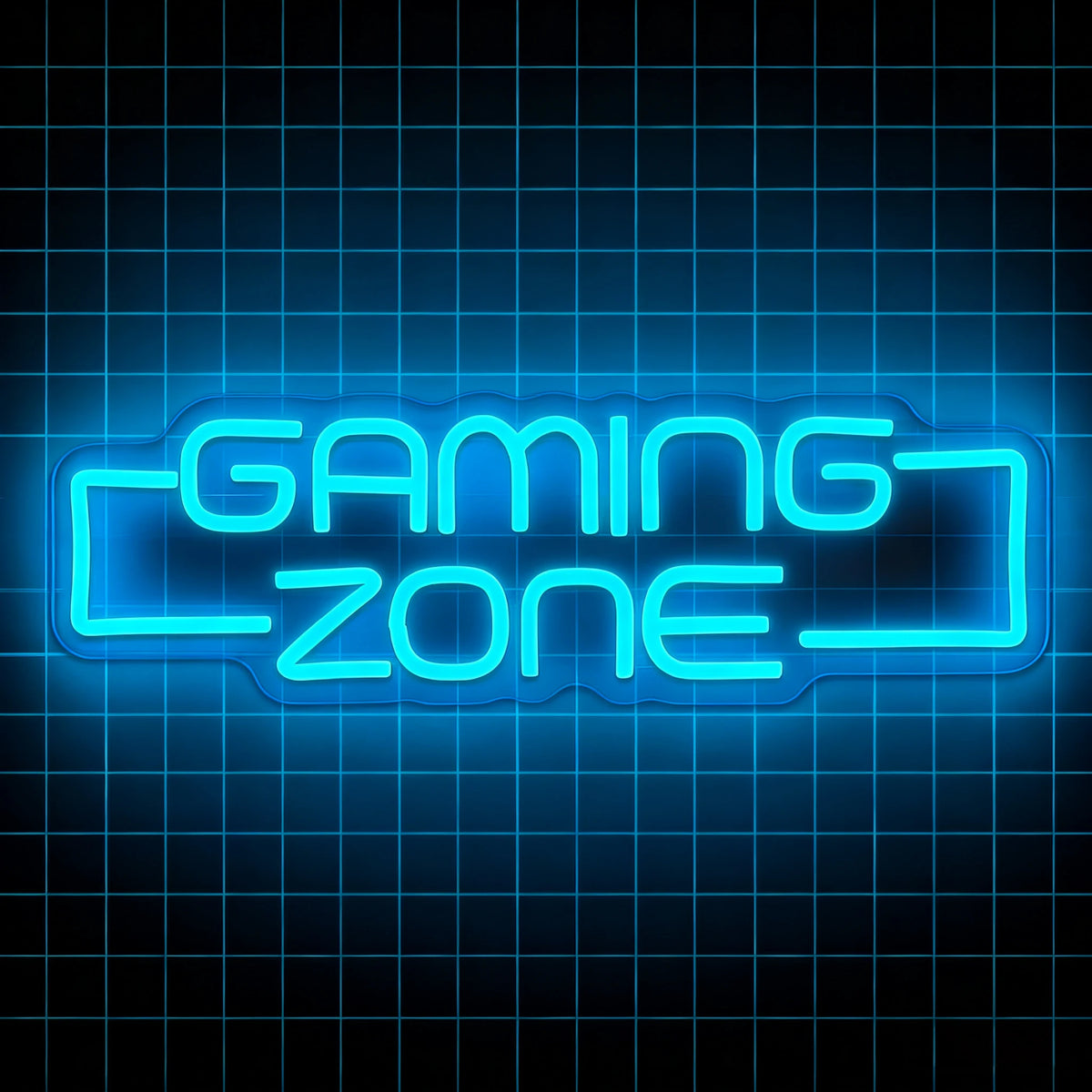 Rótulo de neón LED “Gaming Zone” en letras y marco azul