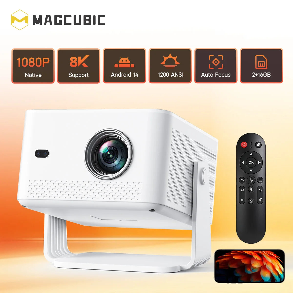 Proyector Magcubic Android 14 M800 1200Ansi LED Nativo 1080P, Proyector de Haz 8K, Wifi6, Cine en Casa, Control por Voz