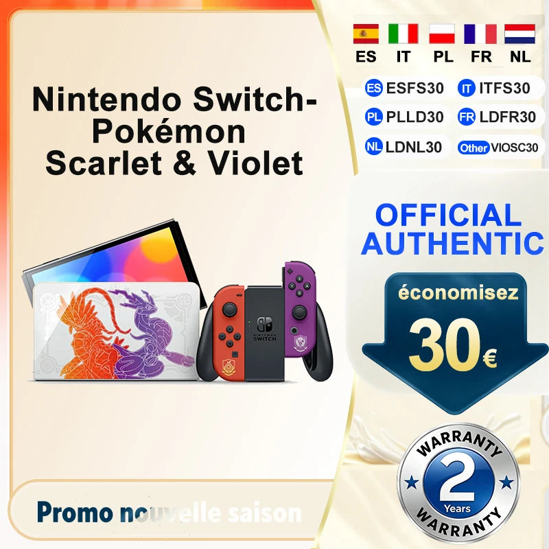Consola Nintendo Switch (Modelo OLED) Edición Pokémon Karmesin y Purpur, Pantalla OLED de 7 Pulgadas, Controles Joy-Con, Sin Juegos Incluidos
