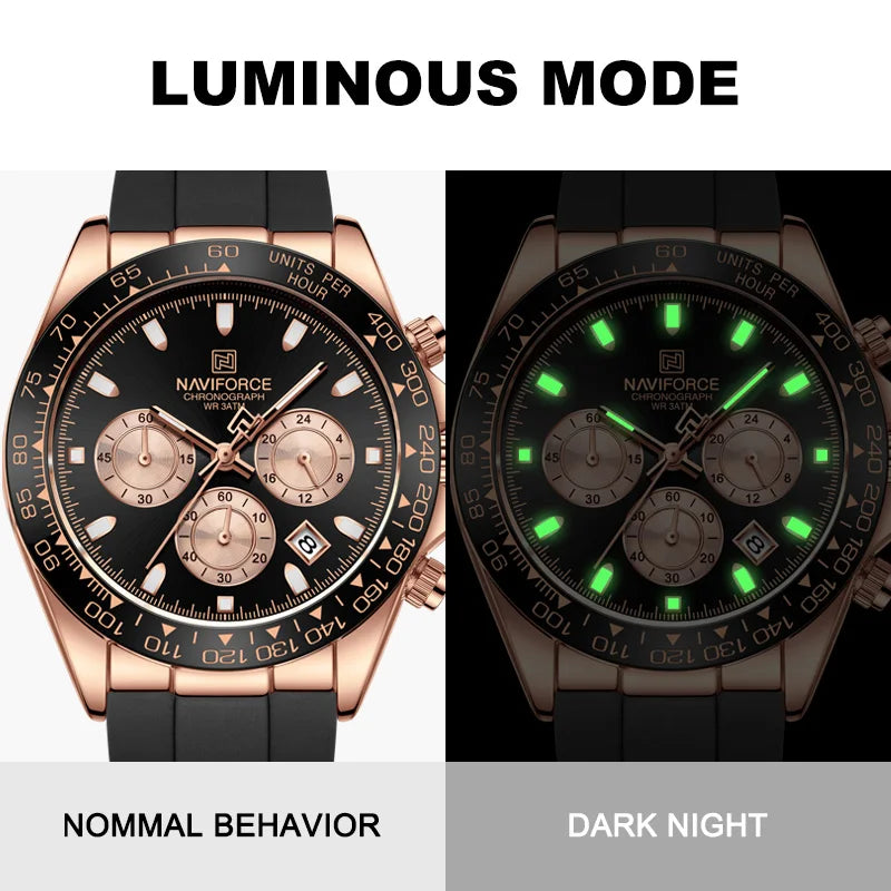 Reloj de pulsera para hombre NAVIFORCE, marca líder, cronógrafo, visualización de fecha y 24 horas, reloj de moda con correa de silicona, multifunción.