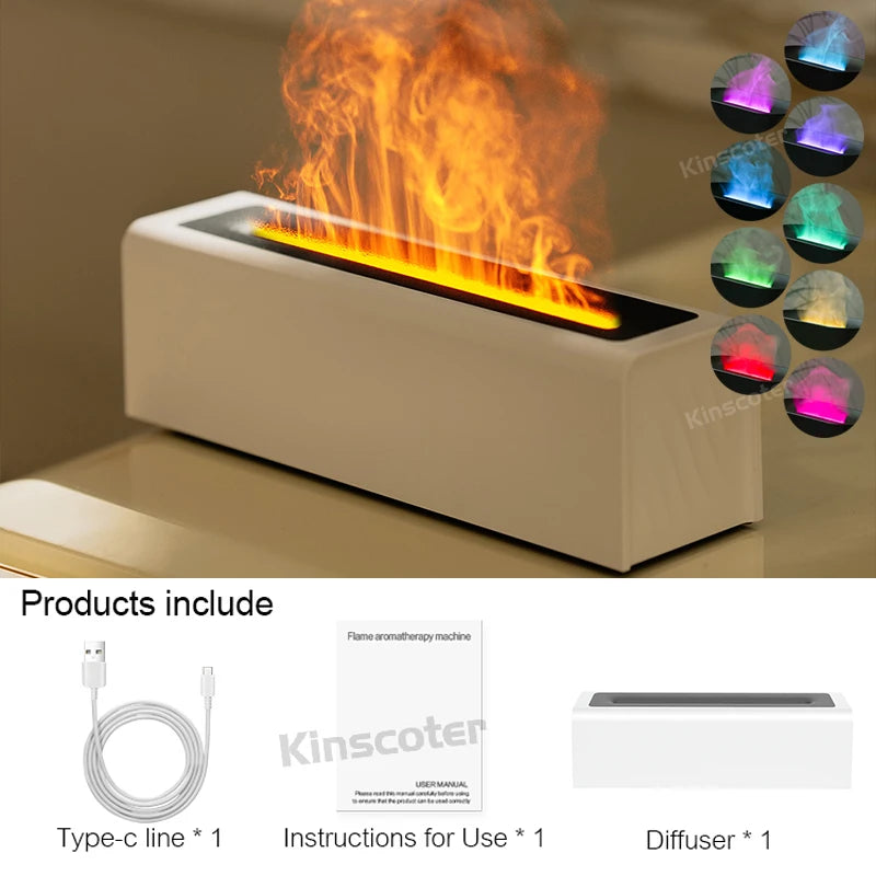 Difusor de Aroma de aceites esenciales KINSCOTER, humidificador de aire con llama, Difusor ultrasónico de niebla fría con luz nocturna de fuego realista RGB