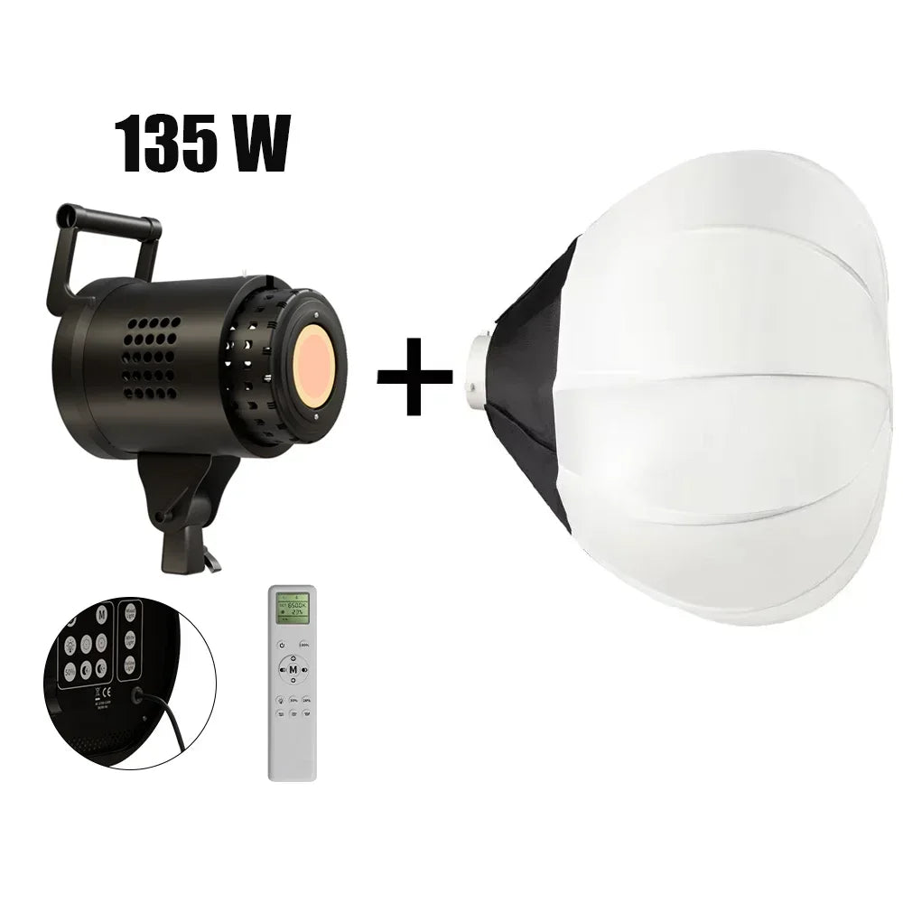 Lámpara LED de estudio para fotografía de 135 W, con sistema Bowens, para iluminación de video, con luz natural equilibrada, flash para retratos, accesorios de estudio, 3000-6000 K, 3 colores.