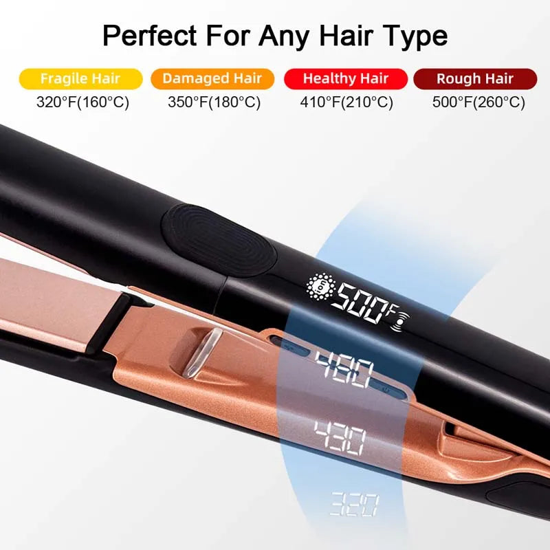 Plancha de Pelo Profesional de Alta Temperatura con Placas Anchas, Iónica de Plasma, para Tratamiento de Queratina y Reparación de Cabello Dañado y Encrespado