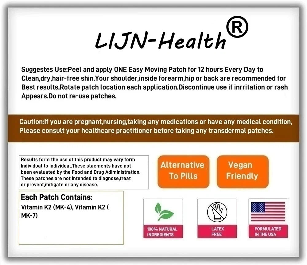 30 Parches Transdérmicos de Vitamina K2 en Forma de MK7 y MK4 - Favorece la Salud General y la Fuerza Ósea