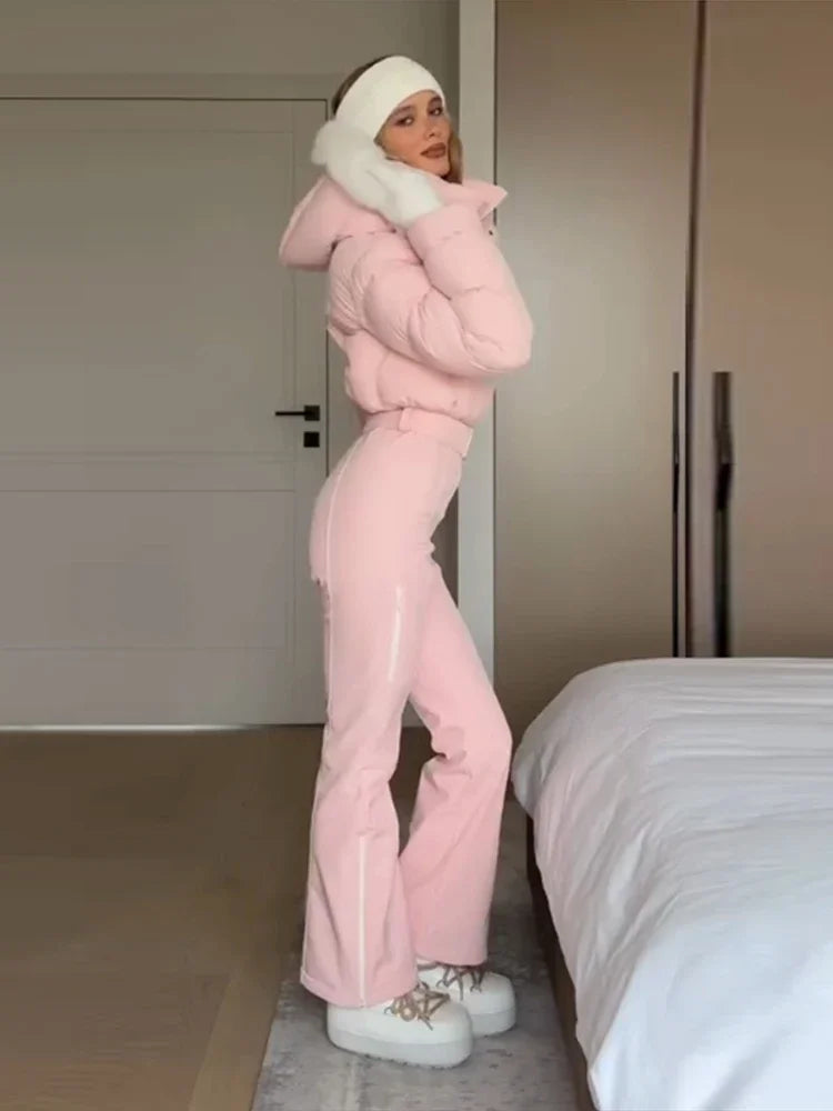 Mono grueso para mujer, ropa de esquí con cuello de piel, con capucha y cremallera, manga larga, ajustado, de cintura alta, para exteriores, abrigo, prendas de vestir de invierno para mujer