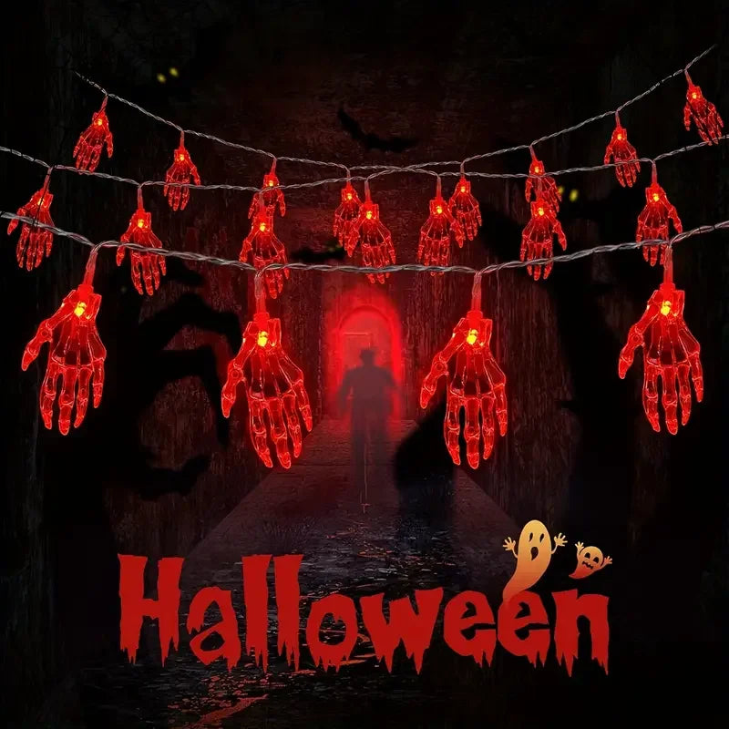 1 unidad de luces LED de cadena con forma de mano embrujada, funciona con pilas, luz de mano fantasma de colores para decoración de Halloween en el hogar, interiores, exteriores y patios