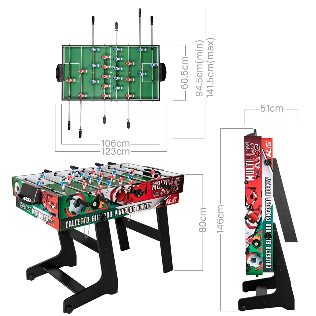 4 HLC 1 multi-game Table, tractable Table Football, multi-function Sports Baby Foot/Billiards/Table Tennis/Hockey, fair for Adults and children's Family Fun