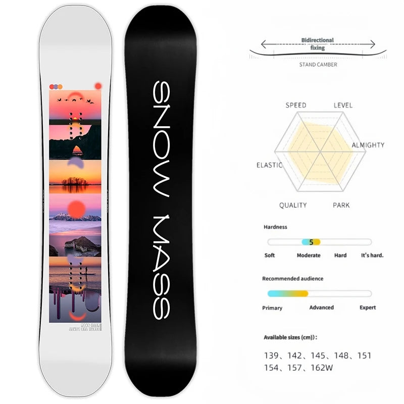 Tabla de snowboard de madera para hombre y mujer, con diseño de doble curvatura, apta para todo tipo de terrenos y para usar en invierno.