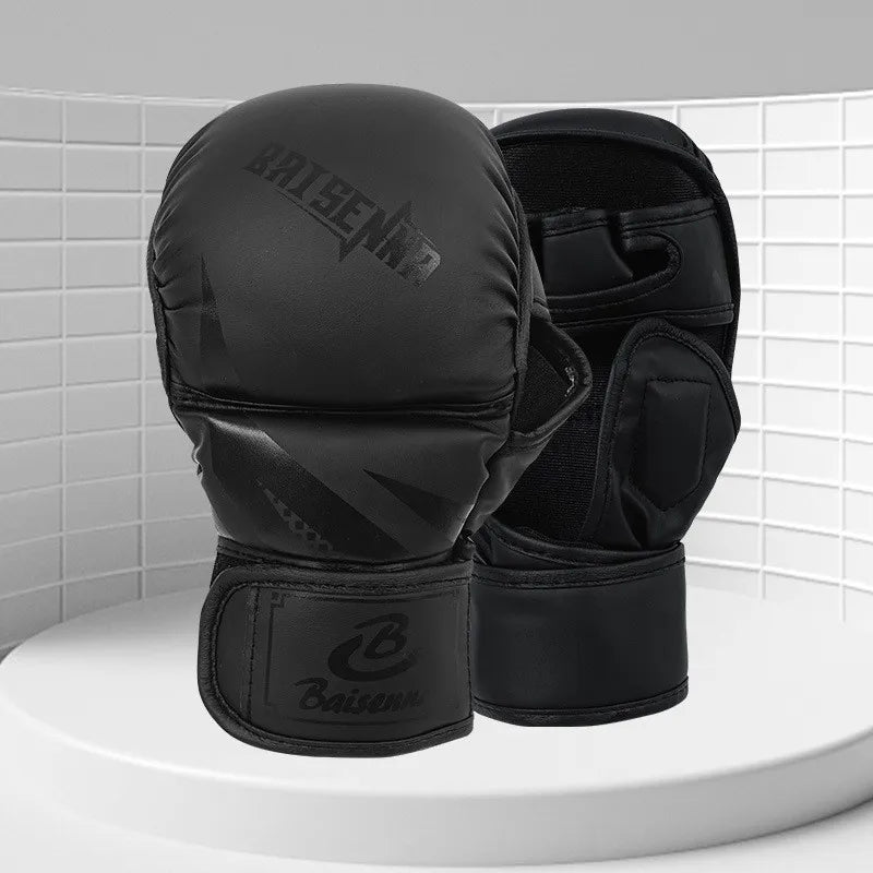 Guantes de boxeo profesionales MMA, saco de arena de medio dedo, guantes de entrenamiento Karate Muay Thai, equipo de boxeo grueso de PU para adultos y niños