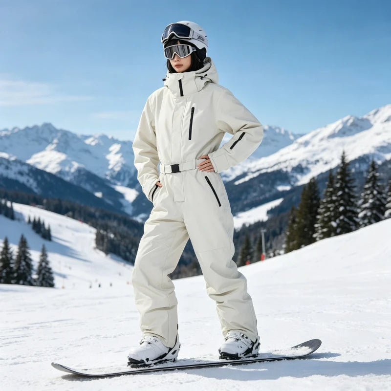 Traje de esquí unisex de una sola pieza, holgado, impermeable, cálido, de tejido grueso, de color liso, mono para snowboard, ropa de invierno para esquiar al aire libre, para hombres y mujeres.