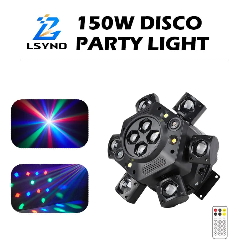 Luz de discoteca DJ Moving Head de 150W con control remoto, luces giratorias para club nocturno, efecto de escenario estroboscópico con haz LED DMX512 para fiestas, bares y eventos
