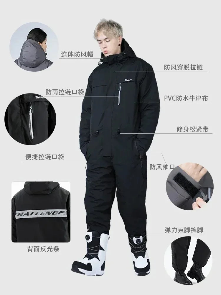 Traje de invierno para montar en motocicleta, mono a prueba de frío, impermeable, a prueba de viento, grueso, cálido, ropa de pesca integrada