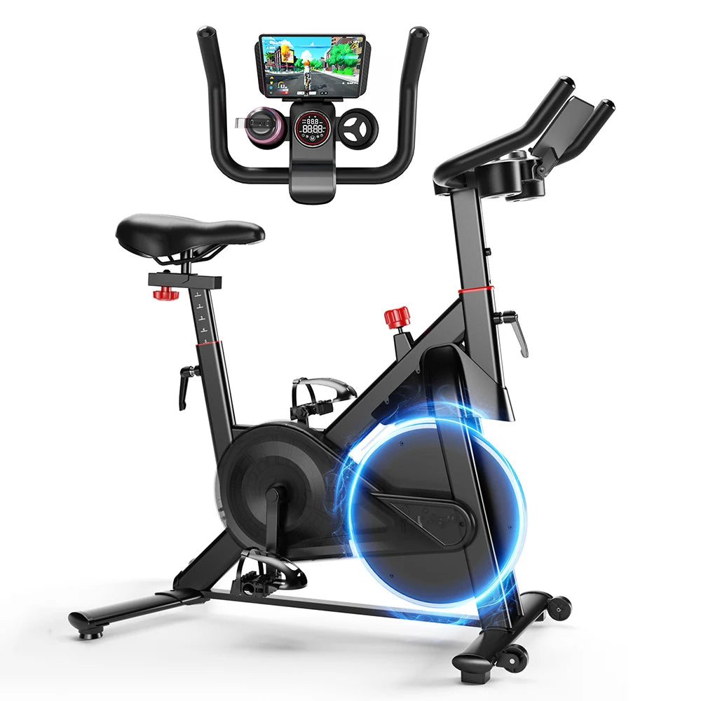 Bicicleta de Ejercicio MJWW Mejorada con 32 Niveles de Resistencia Magnética, Soporte para Teléfono y Pantalla LCD, Carga Máxima de 265 LBS