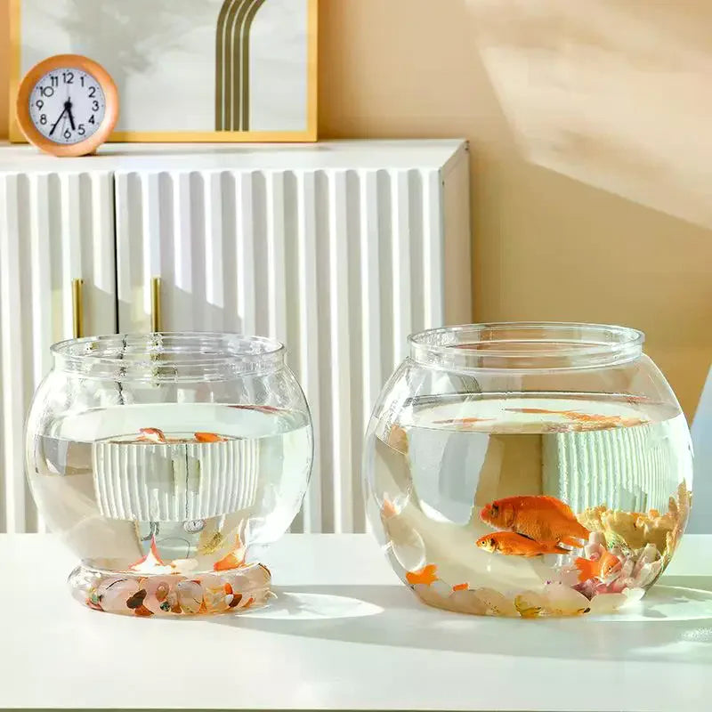Transparent Round Ornamental Fish Tank Portable Goldfish Small Fish Bowl Pet Plastic Lightweight Desk Aquarium Bowl Home Decor