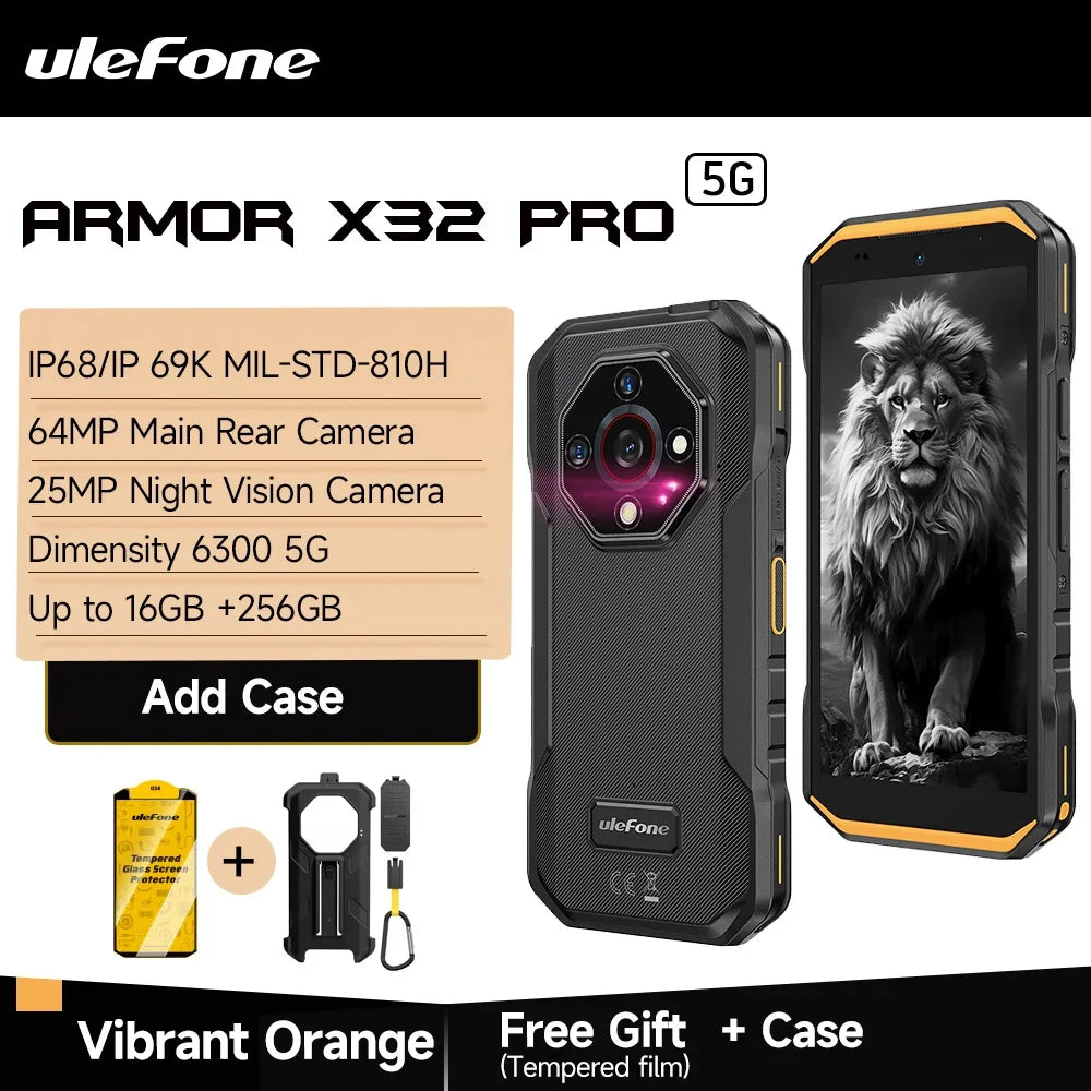 Ulefone Armor X32 Pro 5G Teléfono Robusto Android 14 16GB+256GB Dimensity 6300 Octa Core Cámara 64MP NFC IP68/IP69K Resistente al agua