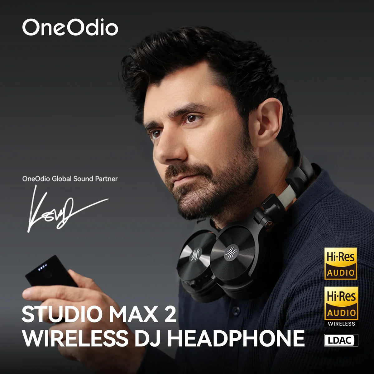 Oneodio auriculares DJ inalámbricos negros puestos en la cabeza, orejeras cerradas