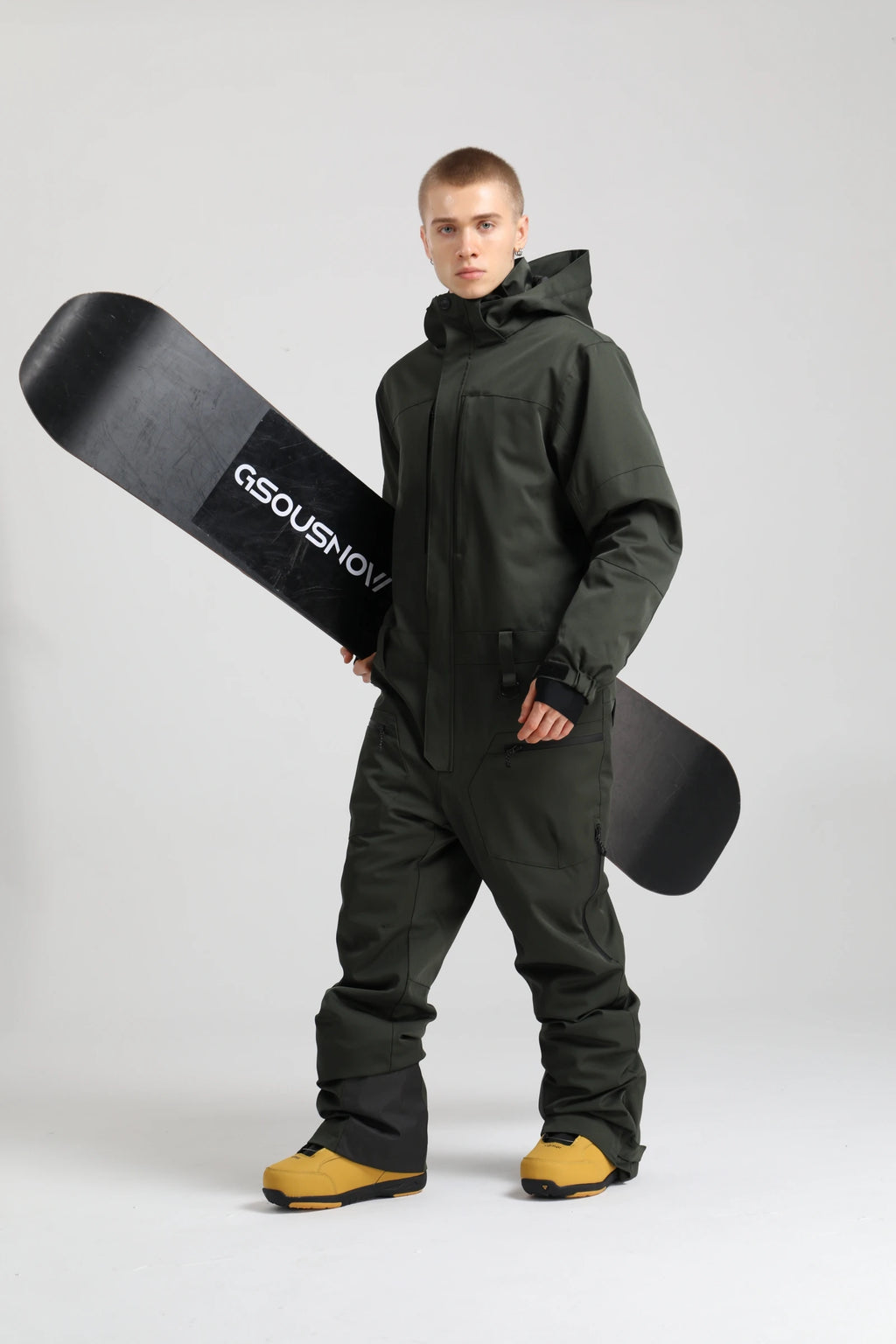 Gsou Snow Traje de esquí de una pieza para hombre, resistente al viento, impermeable, con aislamiento térmico, con forro polar, mono de esquí de ajuste relajado