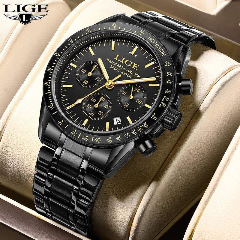 Relojes LIGE para hombre, NUEVO Reloj de pulsera de cuarzo de lujo, estilo casual de negocios, con calendario, cronógrafo, reloj deportivo para hombre 2026