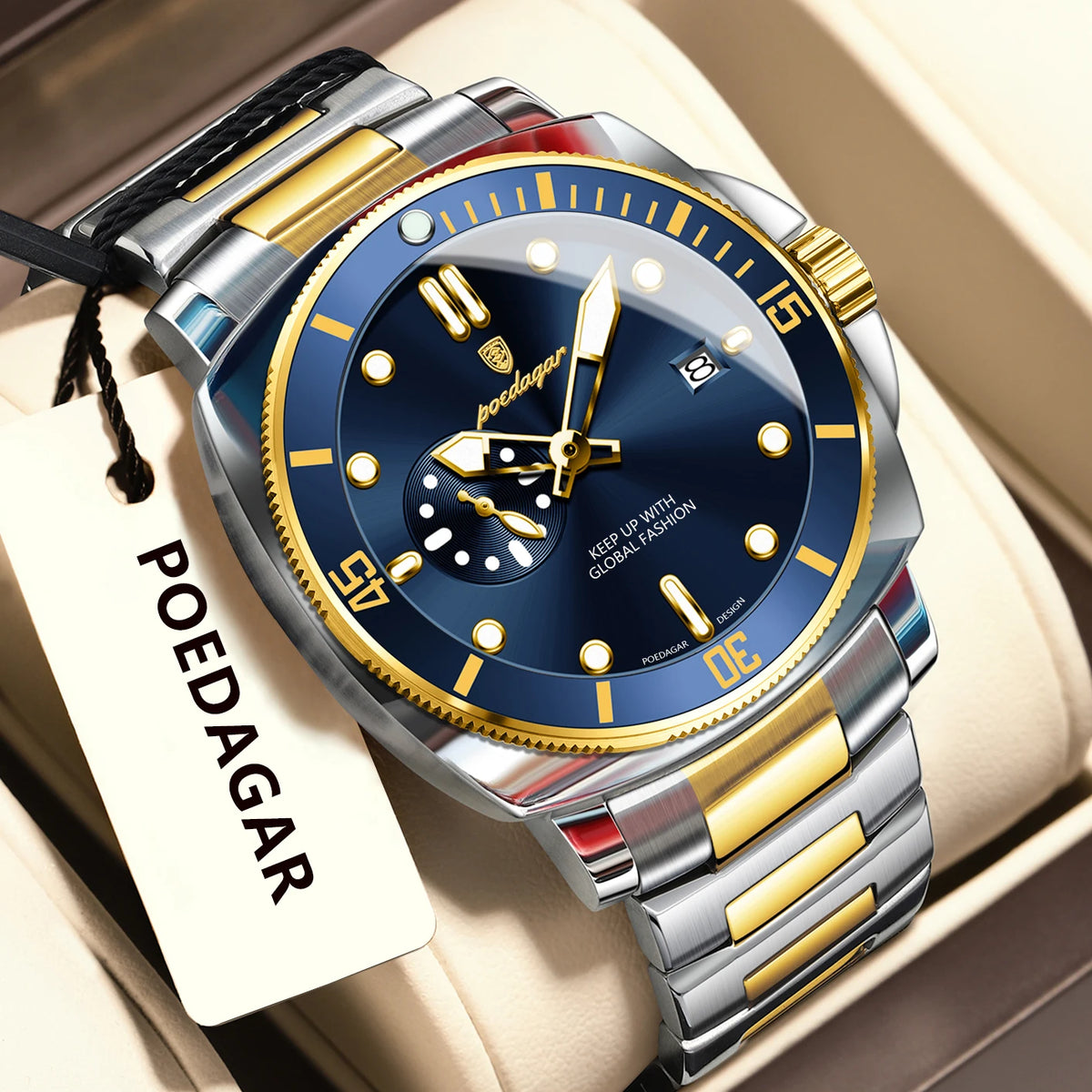 Reloj POEDAGAR de lujo para hombre, moderno, resistente al agua, con fecha, luminoso, de acero inoxidable, reloj de cuarzo para negocios y deportes