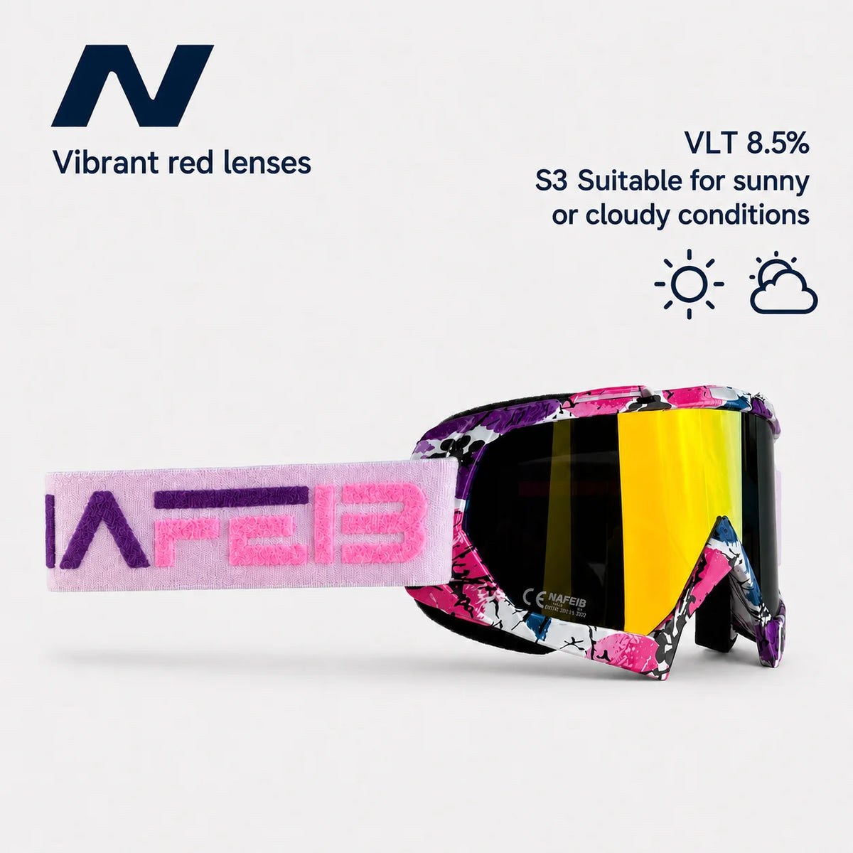 Gafas de Esquí, Aptas para Esquí y Snowboard, Gafas de Motociclismo para Todas las Estaciones, Equipadas con Lentes Anti-UV HD UV400