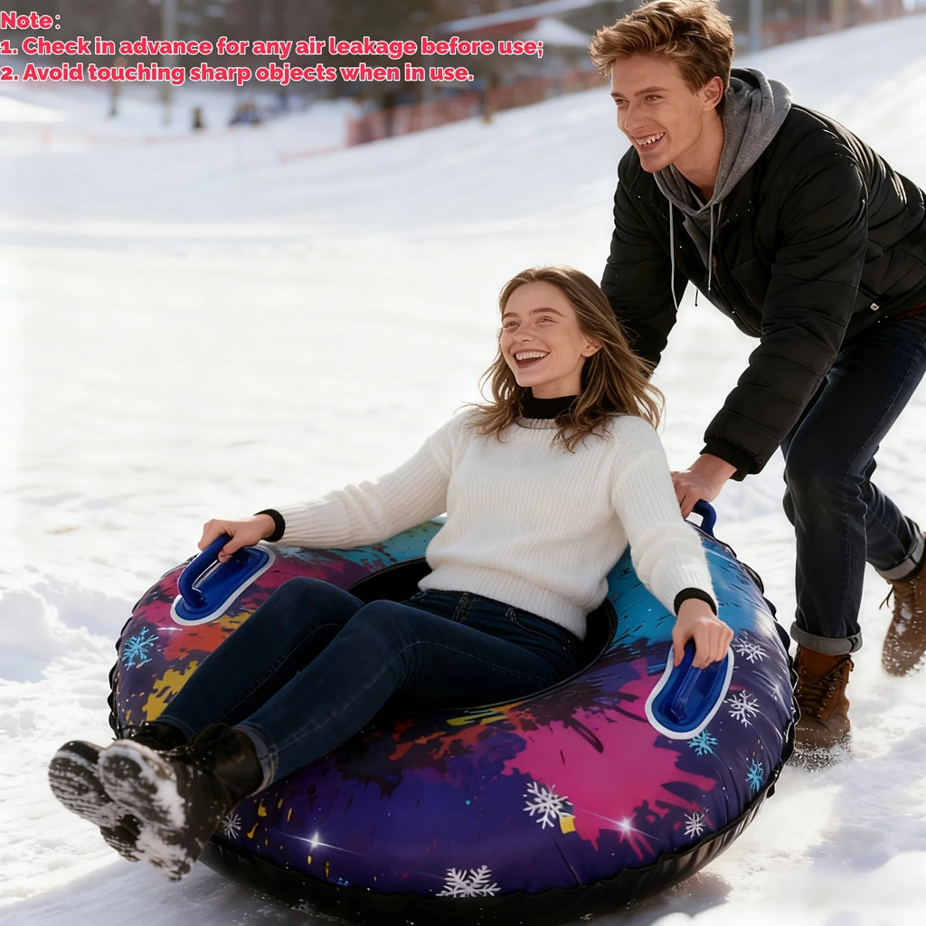2 unidades de trineo de nieve inflable de PVC plegable iridiscente, tubo de esquí resistente, tobogán de invierno para exteriores, equipo familiar para esquiar en la nieve.
