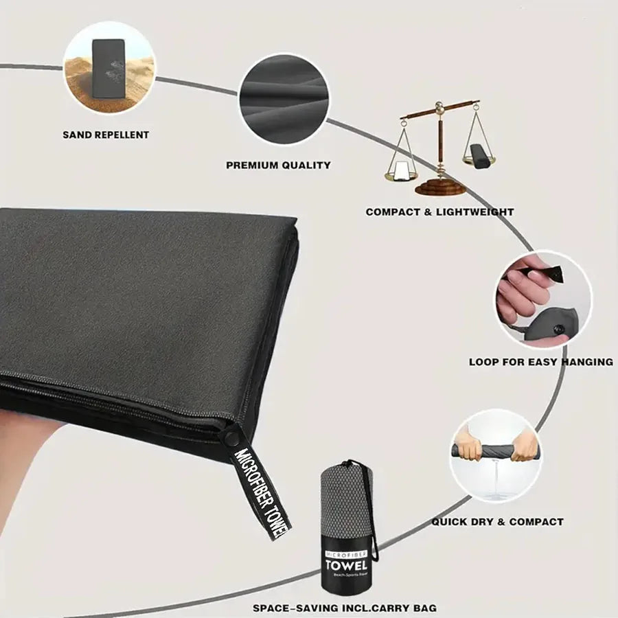 Toalla de viaje de microfibra de 1 pieza, toalla de secado rápido, súper absorbente, compacta, ligera, para playa, gimnasio, piscina, baño, yoga, camping