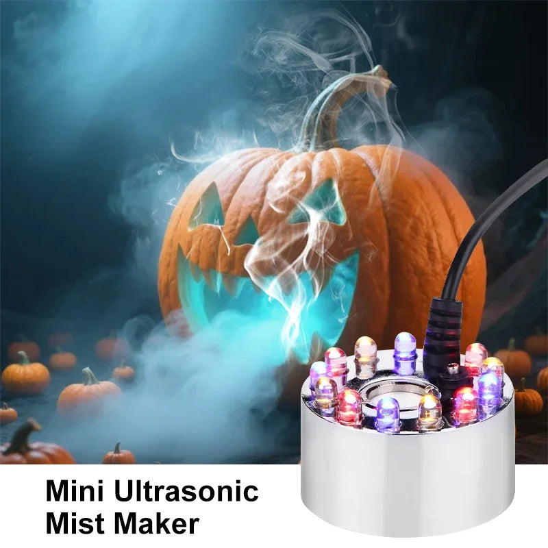 Mini nebulizador de luz LED de calabaza para Halloween, decoración para fiesta de Navidad, bonsái, acuario, humidificación, fuente de agua, máquina de niebla