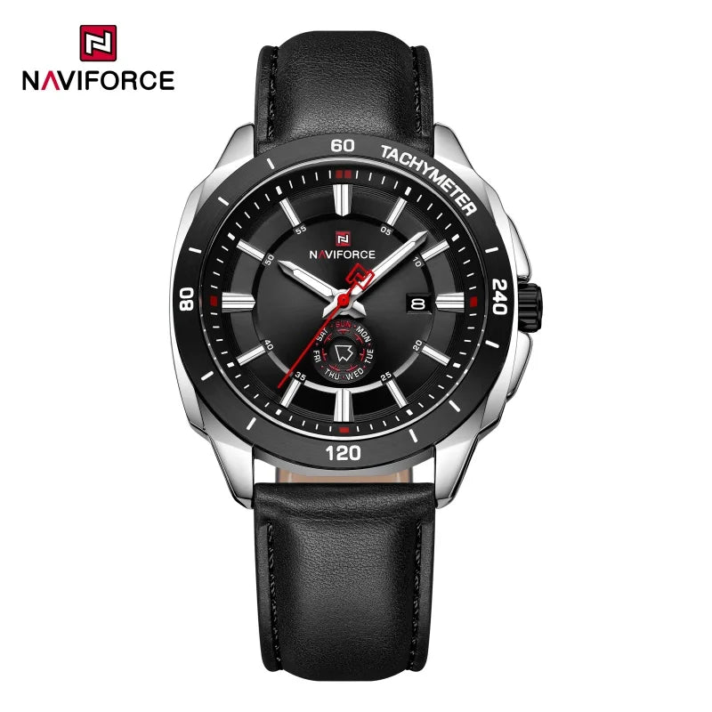 NAVIFORCE 2026 Nuevo Reloj de Hombre, Reloj de Cuarzo con Correa de Cuero, Estilo Casual Deportivo, con Calendario (Día y Fecha), Ideal para Oficina o Regalo para Hombre