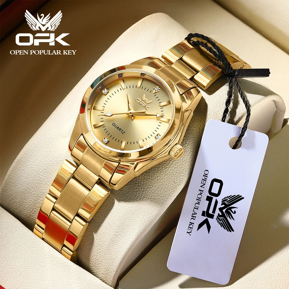 Reloj de cuarzo OPK 6002 para mujer, esfera elegante, correa de acero inoxidable, reloj de pulsera para dama