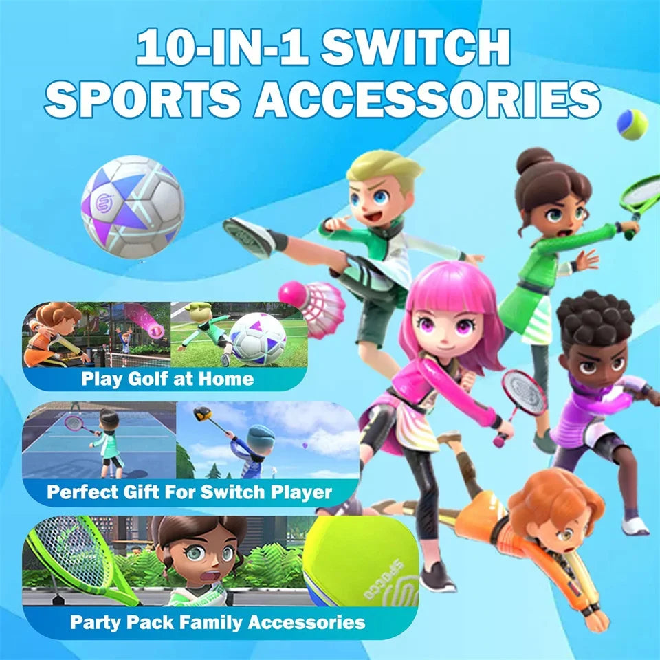 Paquete de accesorios deportivos 10 en 1 para Nintendo Switch, Kit de accesorios deportivos para juegos Oled con palos de Golf