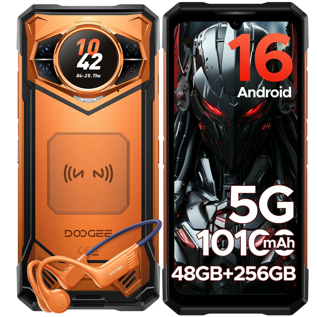 DOOGEE S200E AI Rugged Phone Android 16 1.32" AMOLED Rear Display 10100mAh Battery Dimensity 7050 48GB RAM(8+40) 256GB ROM NFC Google Pay Supports VIP Edition with Bone Conduction Running Headphones