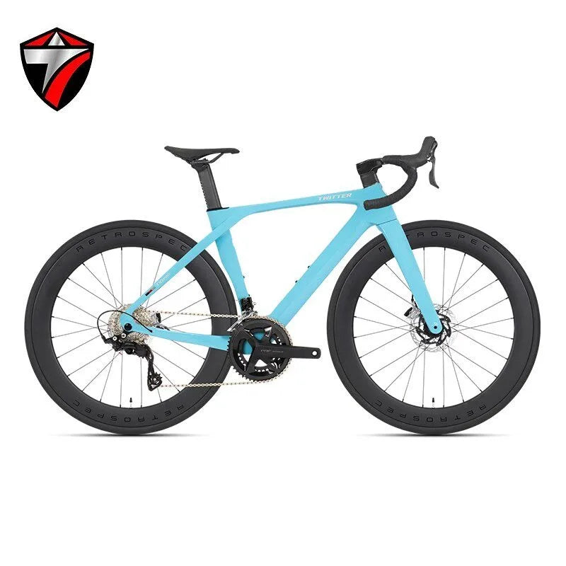 Bicicleta de carretera TWITTER T10pro 105 R7120-24S de fibra de carbono T800, freno de disco hidráulico R7070, juego de bielas huecas de aleación de aluminio SRAM RIVAL 34-50T
