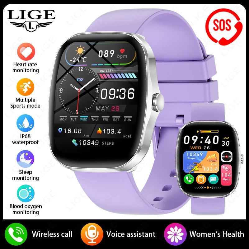 LIGE Nuevo reloj inteligente con pantalla táctil completa para hombres y mujeres, pulsera con monitor de frecuencia cardíaca, rastreador de ejercicios deportivos resistente al agua, reloj inteligente para hombres y mujeres