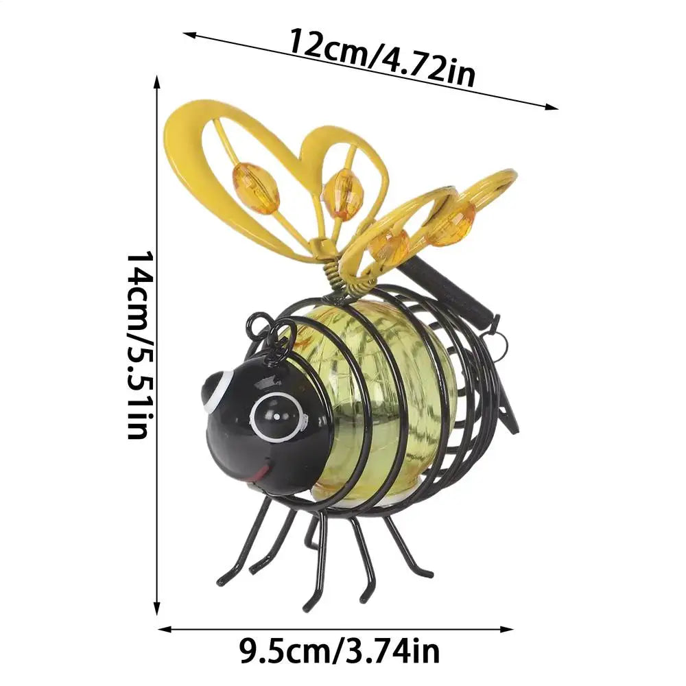 1pc Solar Iron Bee Statue Lights Outdoor Waterproof Hanging Tree Ornaments for Fence Yard Courtyard Garden Art Christmas Decor