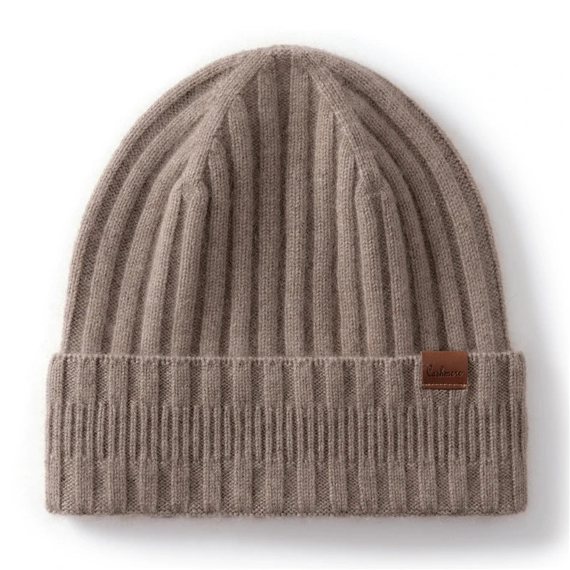 Gorros de punto de Cachemira de calidad a elección para mujeres/hombres, gorro de invierno informal para exteriores, gorros acanalados de moda, gorro cálido de Color sólido Unisex
