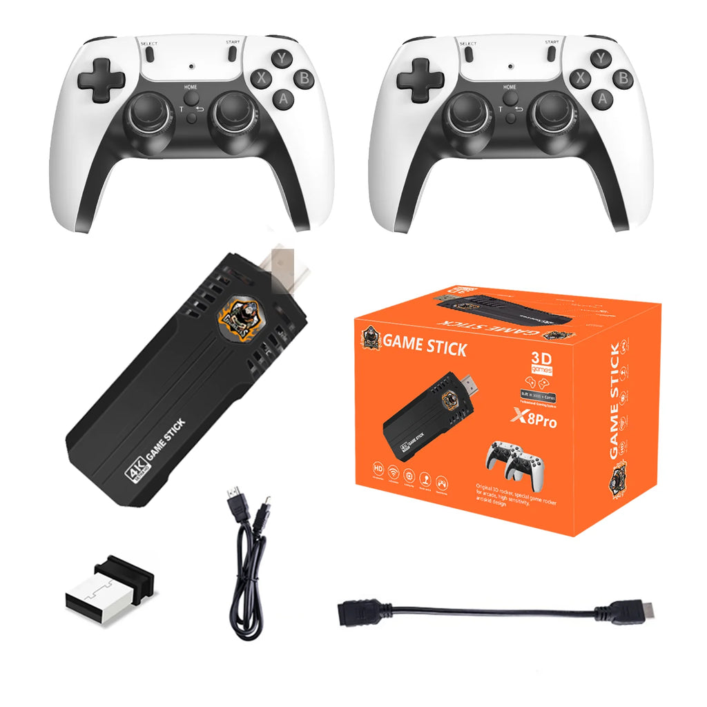 Game Stick Mini X8 Pro: consola de videojuegos retro 4K HD con sistema dual y mando inalámbrico de 2,4 GHz; más de 40 000 juegos para GB, GBC, MD, SFC y CPS
