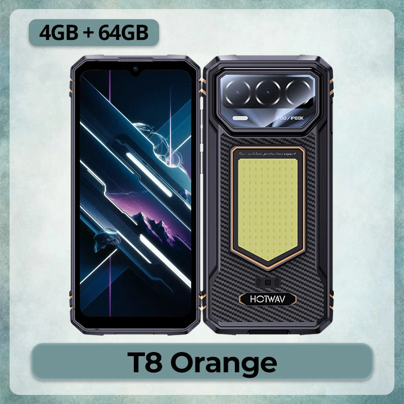 HOTWAV T8 IP68 & IP69K Smartphone Super Camping Light 6.75'' 120Hz 20MP Rear Camera NFC Octa-core Mobile Phone 6200mAh Battery 20W Fast Charging 4GB RAM 64GB ROM Self-Developed AI Toolset Android 16 Cellphone