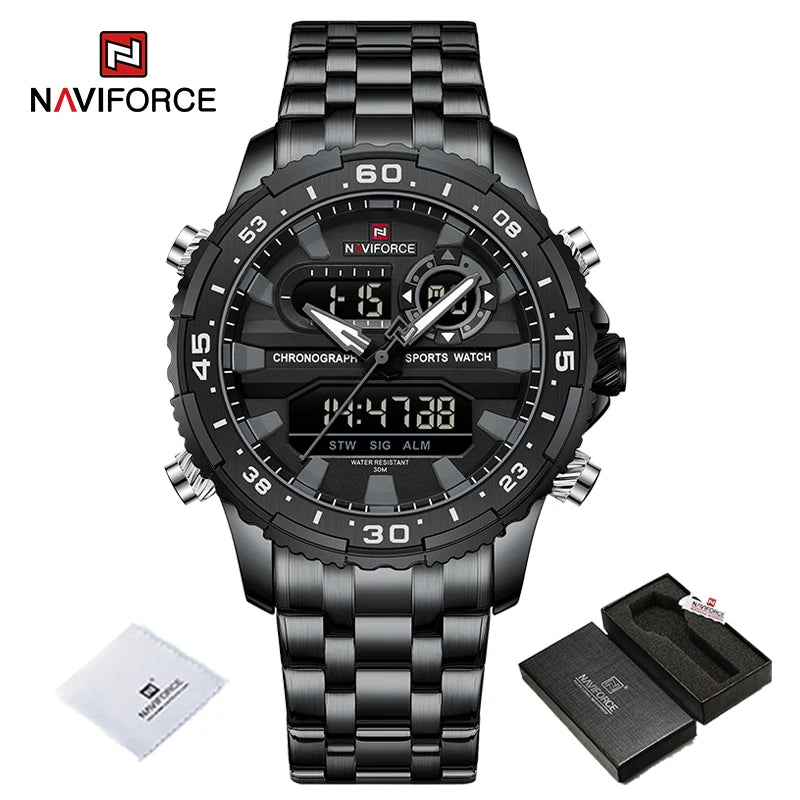 Relojes para hombre NAVIFORCE, marca de tendencia original, pantalla LCD analógica-digital de cuarzo, reloj para hombre, resistente al agua 30 m, luminoso, reloj de pulsera para hombre