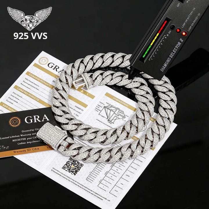 Collar de Eslabones Cubanos de Plata de Ley 925 con Incrustaciones de 5 Filas de Moissanita VVS1 de 22mm de Grosor, Estilo Iced Out, para Hombre