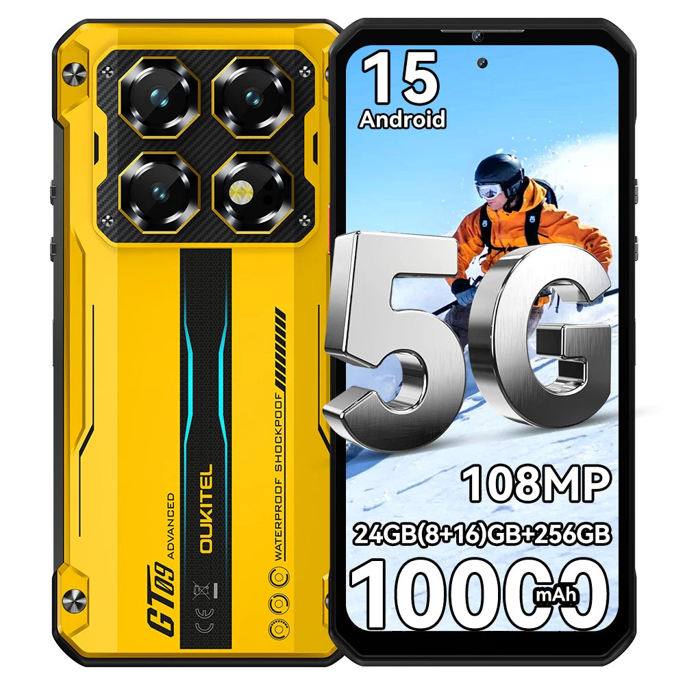OUKITEL WP60 5G 24GB (8+16)GB+256GB ROM, Pantalla HD+ de 7.2” y 120Hz, Teléfono Inteligente MTK 7025, Teléfono Resistente de 10000mAh, 108MP, Android 15, NFC