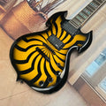 Guitarra eléctrica de 6 cuerdas, guitarras con revestimiento en espiral de color amarillo y negro de alta visibilidad, guitarra de heavy metal de sonido suave.