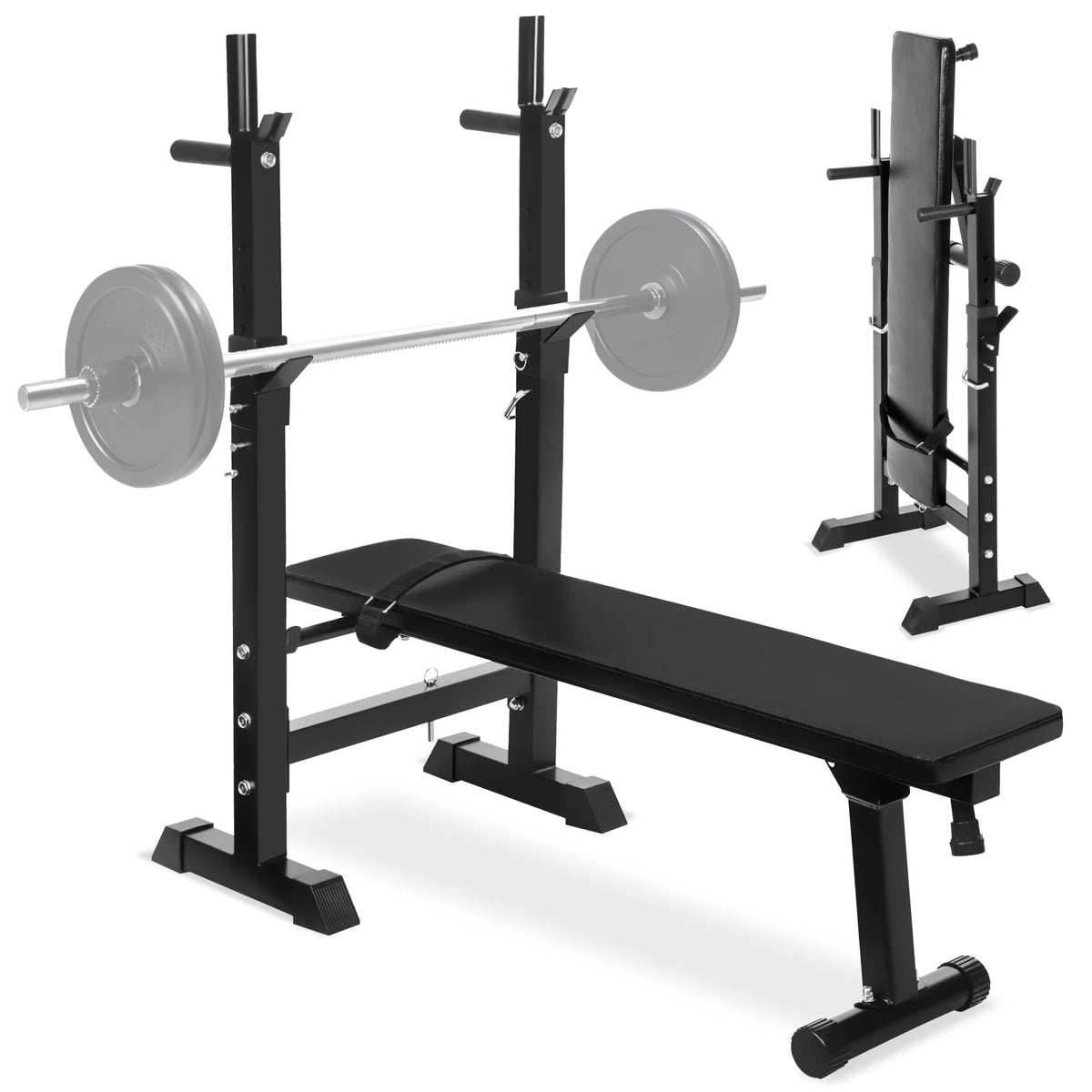 Banco de pesas plegable multifuncional, banco de entrenamiento ajustable con estante para barra, equipo de fitness para el hogar, soporte para mancuernas