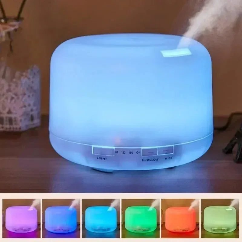 Mini humidificador de aire USB de 500 ml con luces LED de colores, difusor de aceites esenciales con diseño de madera.